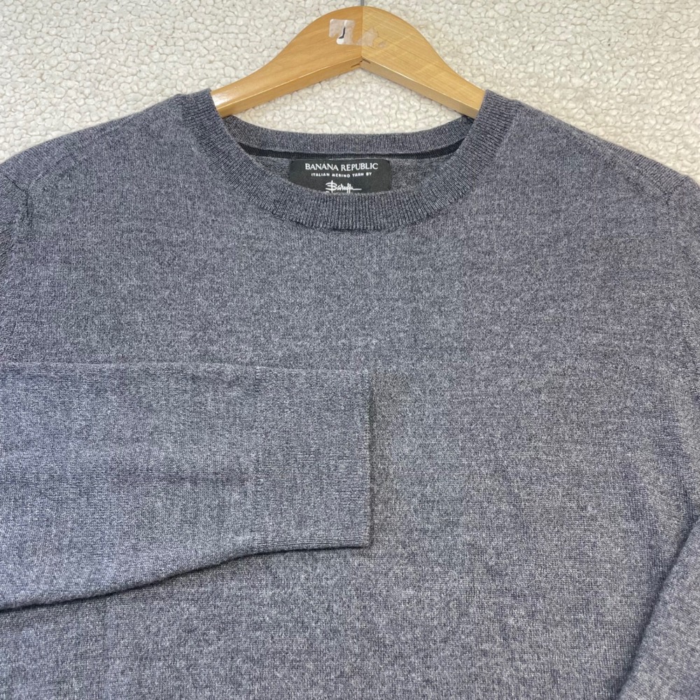 Banana Republic Sweater Mens L Gray Merino Modern Crewneck Italian Wool 796480